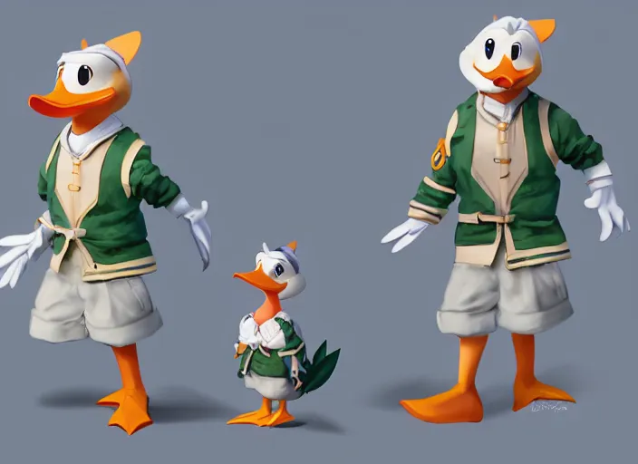 Image similar to award - winning detailed concept art of a cute iconic anthropomorphic duck character wearing a sailor suit. art by wlop on bcy. net, realistic. detailed feathers, art by cheng yi. artstationhd, artgerm, disney, pixar zootopia. 3 d rendering, high quality model sheet, donald