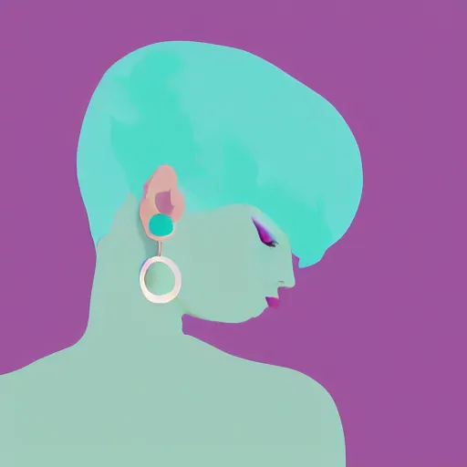 Prompt: a girl with short turquoise hair, made of many colorful flat color minimal shapes and curves, modern graphic design, decorative art deco background, artsy, graphic design profile picture