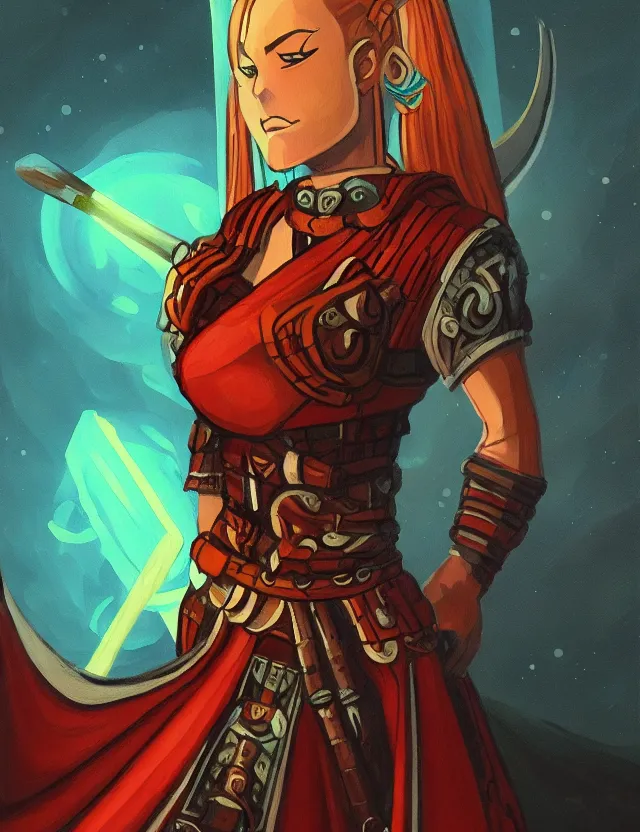 Prompt: viking scifi pricess of the fjords, wearing a lovely dress. this oil painting by the award - winning mangaka has an interesting color scheme and impeccable lighting.