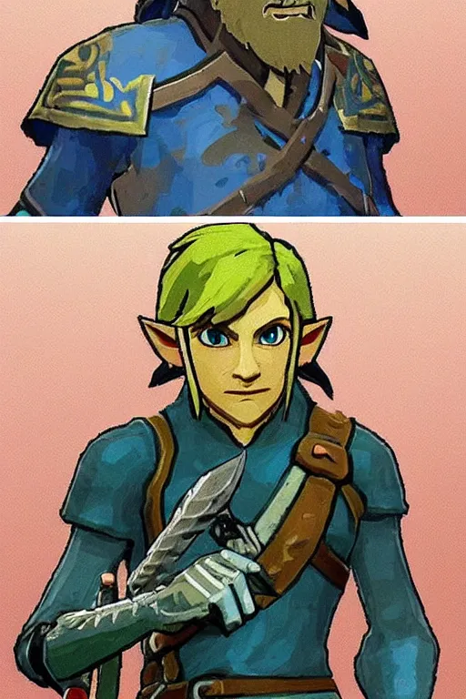 Prompt: in game footage of the oldest man ever from the legend of zelda breath of the wild, breath of the wild art style.