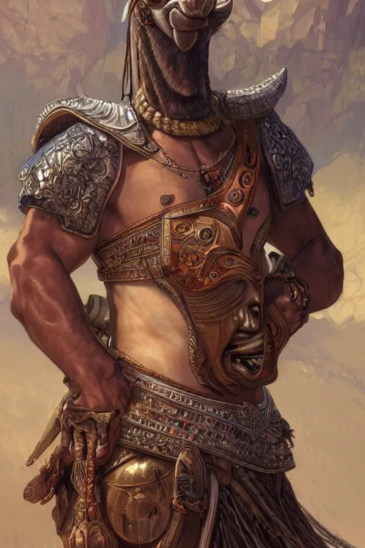 Image similar to ultra realistic illustration, a camel - headed warrior from baldurs gate and diablo, intricate from baldurs gate, elegant, highly detailed, digital painting, artstation, concept art, smooth, sharp focus, illustration, art by artgerm and greg rutkowski and alphonse mucha