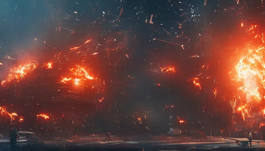 Image similar to cinema showing explosion scene on the big screen, hyperdetailed, artstation, cgsociety, 8 k