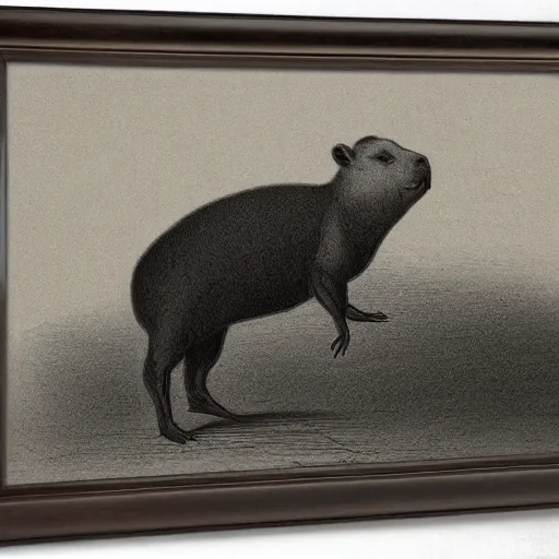 Image similar to capybara in a tuxedo, dark, high detail, dramatic light, drawing gustave dore