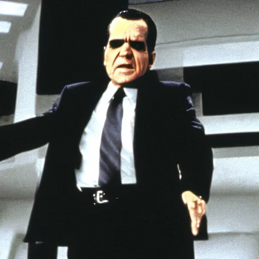 Image similar to A still of Richard Nixon in The Matrix