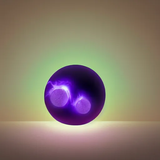 Prompt: a glowing magical orb flickering with purple and green lightning