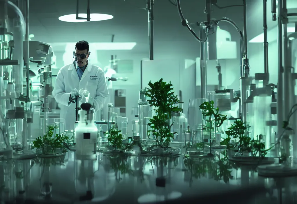 Prompt: professional shot of a scientist thin ( latino ) male in his biotech lab, developing zerg aliens inside all bioreactors with green culture media inside. from love death and robots ( 2 0 1 9 ). coherent portrait, intricate, elegant, highly detailed, digital photo, trending on artstation, hdr photo, smooth, sharp focus