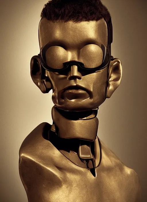 Image similar to portrait of a futuristic bone ceramic guapo humanoid robot Spanish with a handsome face wearing cholo shades and muscular body reclining, macho, piroca, dotado, guapo, matte surface, trending on cgsociety