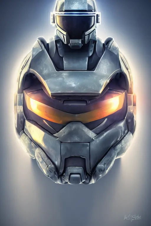 Image similar to robot ninja mask helmet halo master chief radiating a glowing aura global illumination ray tracing hdr fanart arstation by ian pesty and katarzyna da „ bek - chmiel