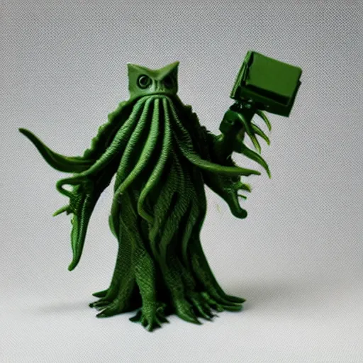 Image similar to 1980s action figure of Cthulu creature, studio photography isolated on a white background,