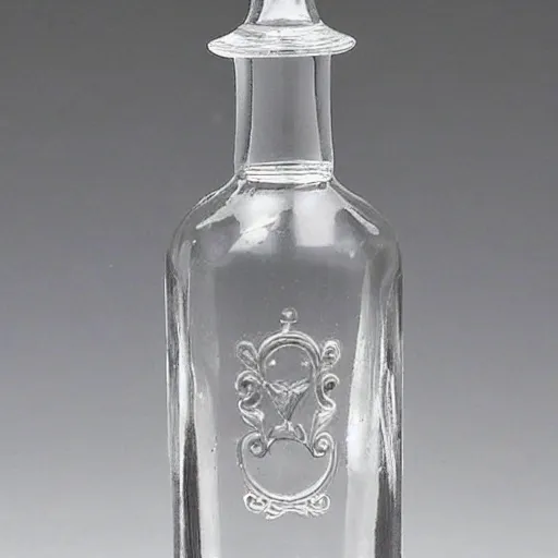 Prompt: glass vodka bottle inspired by french perfume bottles, c. 1 8 9 0 s - 1 9 3 0 s.