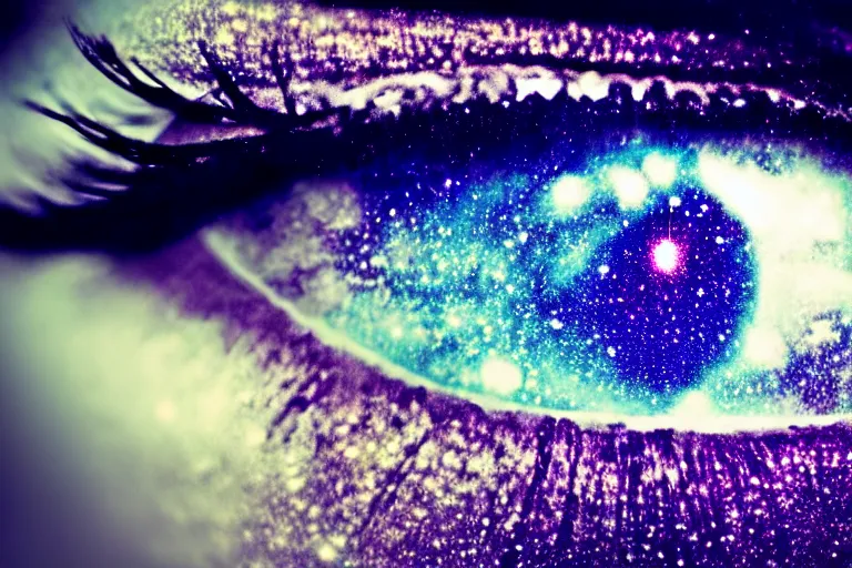 Image similar to a galaxy is inside of an eye, beautiful eye, eye, eye of a woman, realistic, ultra realistic, macro photo, beautiful, digital art, conceptual art, trending on artstation