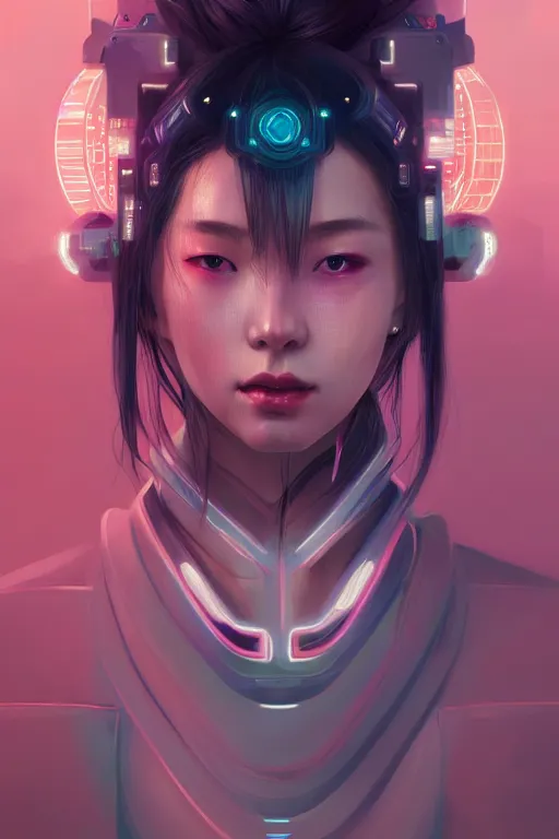 Image similar to portrait futuristic Samurai Girl, in future cyberpunk tokyo rooftop , ssci-fi, fantasy, intricate, very very beautiful, elegant, human anatomy, neon light, highly detailed, digital painting, artstation, concept art, smooth, sharp focus, illustration, art by tian zi and WLOP and alphonse mucha