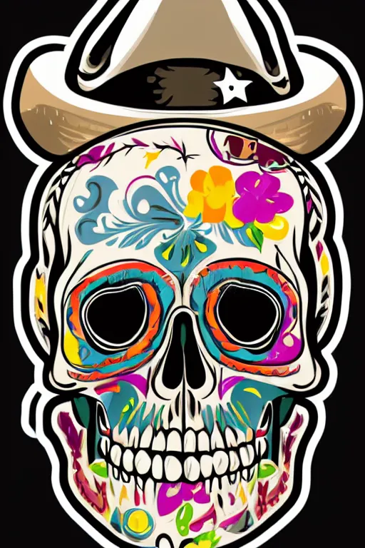 Image similar to A portrait of a skull that is a cowboy, sticker, colorful, illustration, highly detailed, smooth and clean vector curves, no jagged lines, vector art, smooth