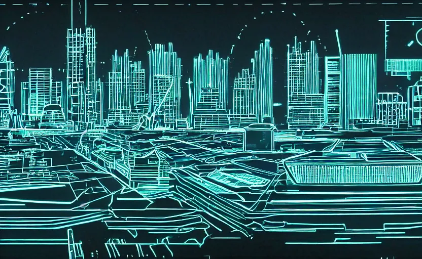 Prompt: beautiful synthwave city in an oscilloscope