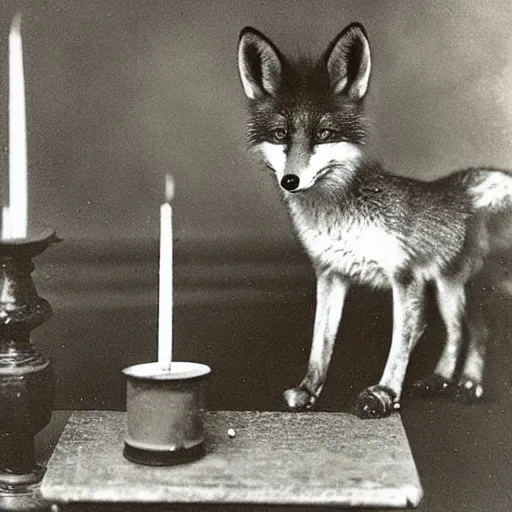 Prompt: candlemaker fox, 1900s photograph