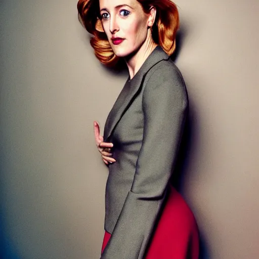 Prompt: a portrait of gillian anderson by aaron ruell and mario testino