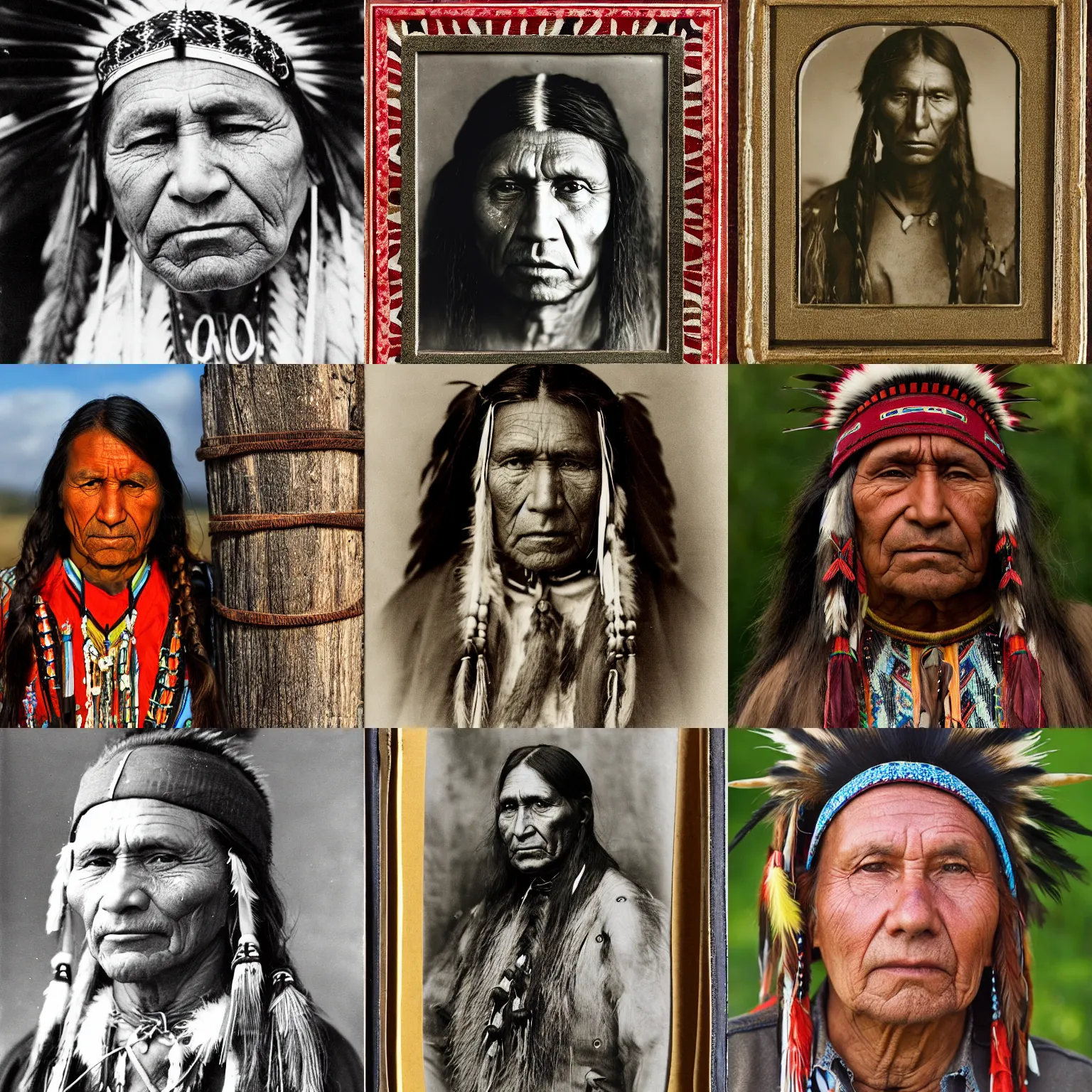 Prompt: half polish half native american portrait, document. photo