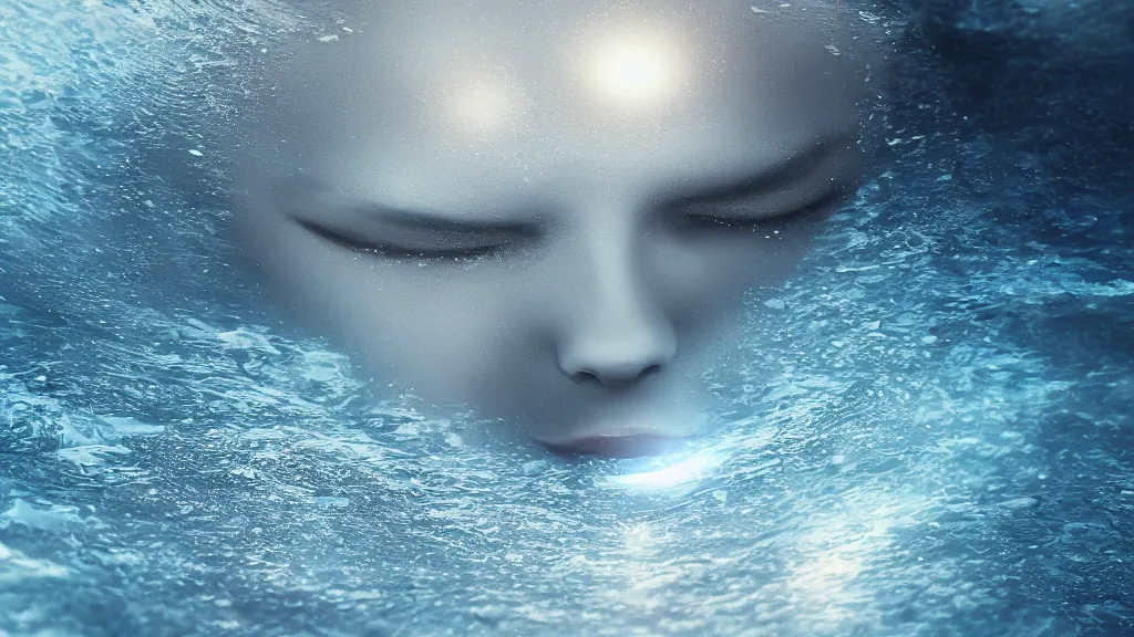 Prompt: a centered wide shot of an single lonely water made elemental swimming in the ocean underwater, omnious , elegant, transluscent, reflections, focus, detailed, realistic eyes, horizontal partial symmetry features proportions, intricate facial skin details, award winning, trending in cgsociety artstation deviant art, octane render