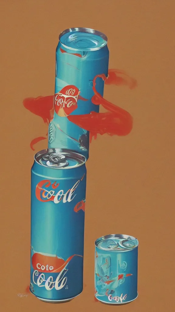 Image similar to 1 9 8 0 s airbrush surrealism illustration of a can of coke by roger dean