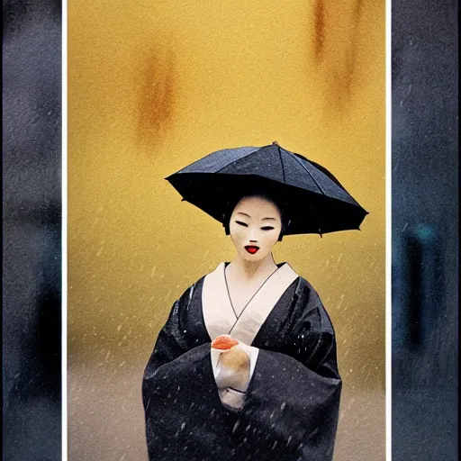 dramatic portrait of a geisha holding and umbrella in | Stable ...