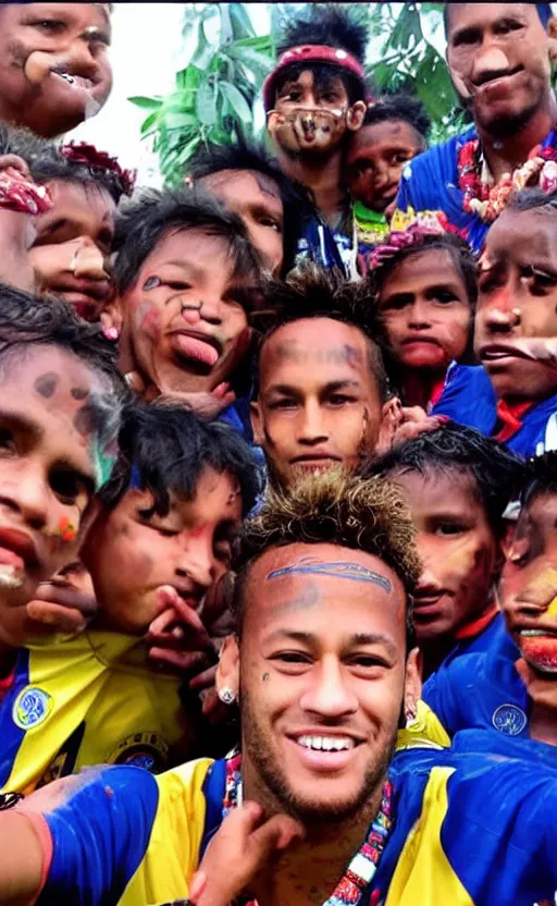 Prompt: neymar jr. with muori face tribals