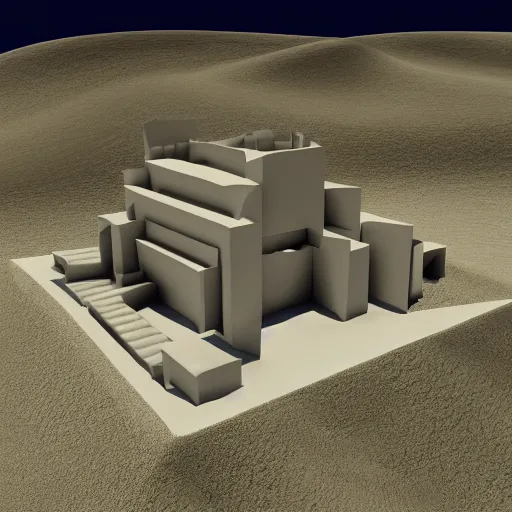 Prompt: parametric architectural design 3 d model in the desert