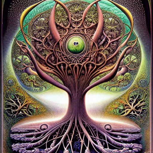 Image similar to tree of life by roger dean and andrew ferez, art forms of nature by ernst haeckel, divine chaos engine, symbolist, visionary, art nouveau, botanical fractal structures, organic, detailed, realistic, surreality