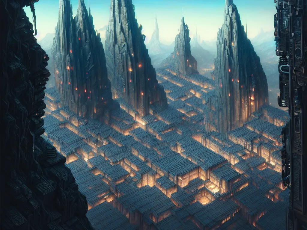 Image similar to ultra detailed, futuristic cityscape carved into mountain wall, cyberpunk, fantasy, intricate details, elegant, super highly detailed, professional digital painting, artstation, concept art, smooth, sharp focus, extreme illustration, Unreal Engine 5, Photorealism, 8k, cinematic, art by artgerm and greg rutkowski and alphonse mucha and loish and WLOP