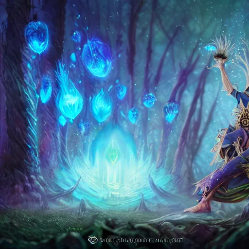 Image similar to Hedgehog magus, Tzeentch, portrait, nature, fairy, forest background, magic the gathering artwork, D&D, fantasy, cinematic lighting, centered, symmetrical, highly detailed, digital painting, artstation, concept art, smooth, sharp focus, illustration, volumetric lighting, epic Composition, 8k, art by Akihiko Yoshida and Greg Rutkowski and Craig Mullins, oil painting, cgsociety