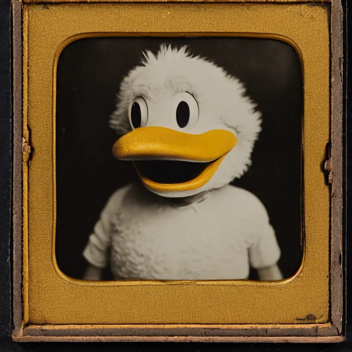Image similar to facial portrait of donald duck, 1 9 2 1, ambrotype, by george s. cook, award winning