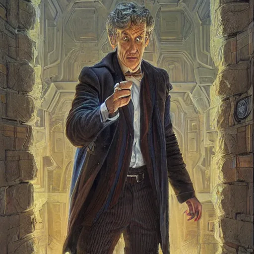 Prompt: Doctor Who, portrait art by Donato Giancola and James Gurney, digital art, trending on artstation
