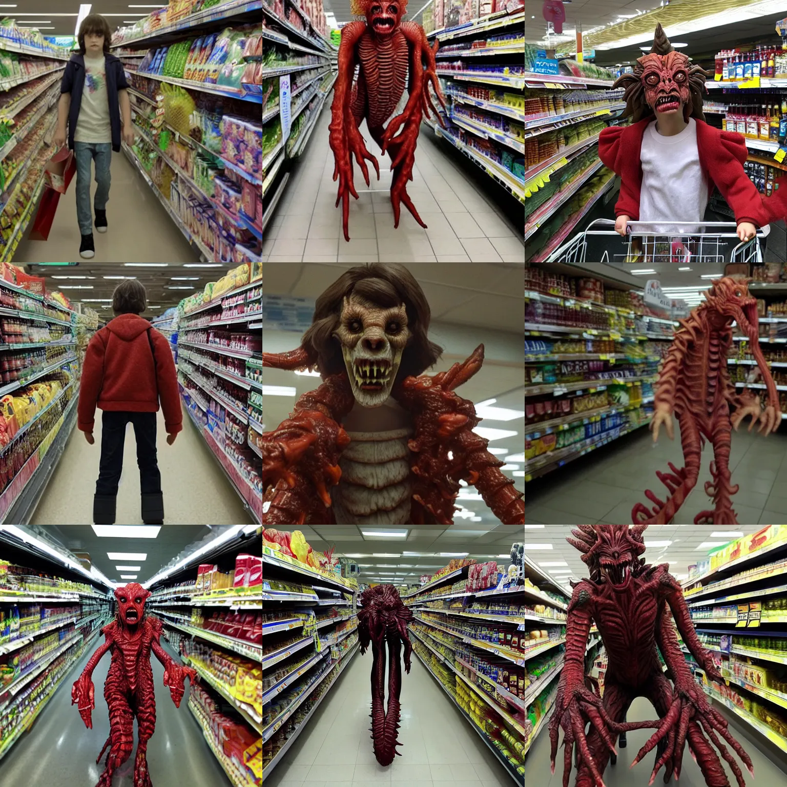 Prompt: the demogorgon from Stranger Things shopping in a supermarket