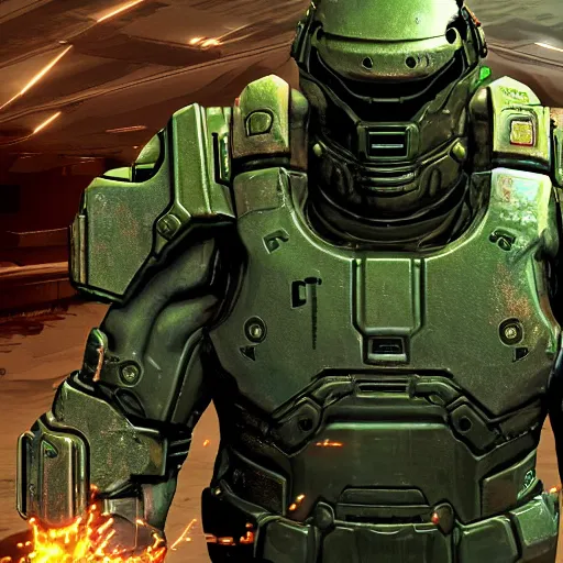 Prompt: doomguy rom doom 3, photography