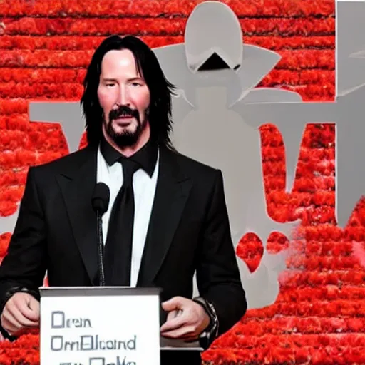 Image similar to Keanu Reeves gives commandments to the people