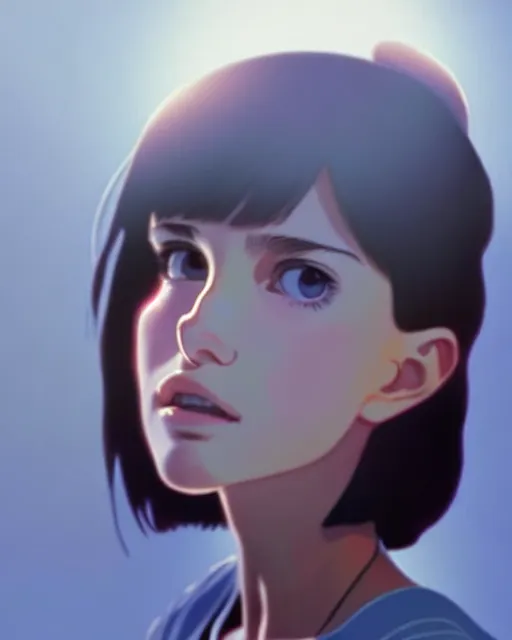 Image similar to beautiful! portrait of a boyish young natalie portman, by katsuhiro otomo, yoshitaka amano, nico tanigawa, artgerm, greg rutkowski makoto shinkai takashi takeuchi studio ghibli, akihiko yoshida rendered with intense 3 d effect.