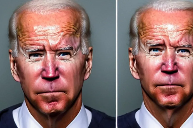 Image similar to mugshot of joe biden using a obviously fake mustache