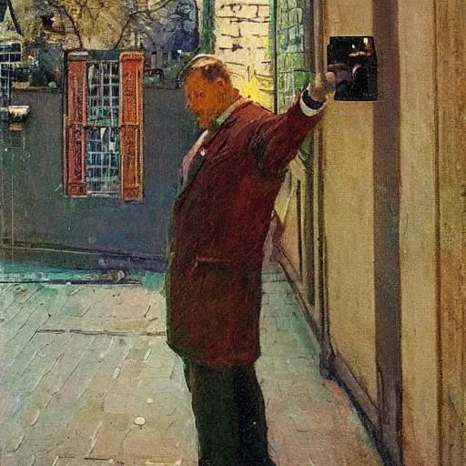 Image similar to A conceptual art. A rip in spacetime. Did this device in his hand open a portal to another dimension or reality?! by David Driskell, by Frits Thaulow perspective