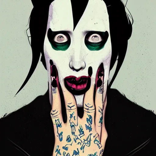 Image similar to a study of cell shaded portrait of marilyn manson concept art, llustration, post grunge, concept art by josan gonzales and wlop, by james jean, Victo ngai, David Rubín, Mike Mignola, Laurie Greasley, highly detailed, sharp focus, alien, Trending on Artstation, HQ, deviantart, art by artgem