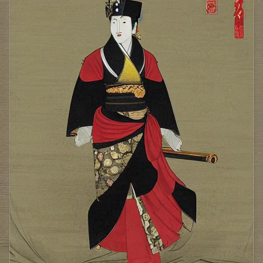 Image similar to sri sultan hamengkubuwono ix, utamaro kitagawa and raden saleh style