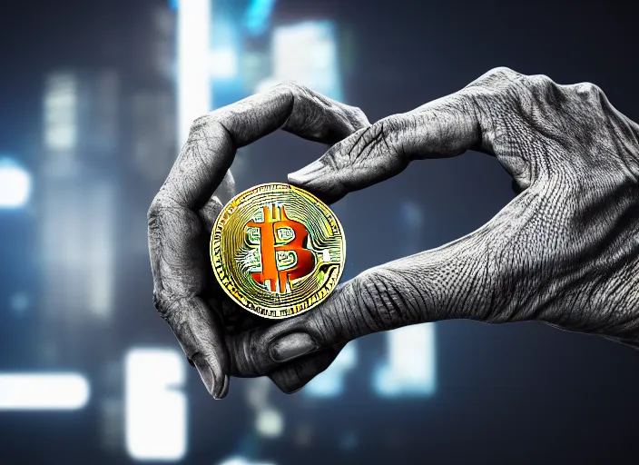 Prompt: photo of a mechanical cybernetic hand holding a bitcoin. centered. horror cyberpunk dystopia style. highly detailed 8 k. intricate. nikon d 8 5 0 3 0 0 mm. award winning photography.