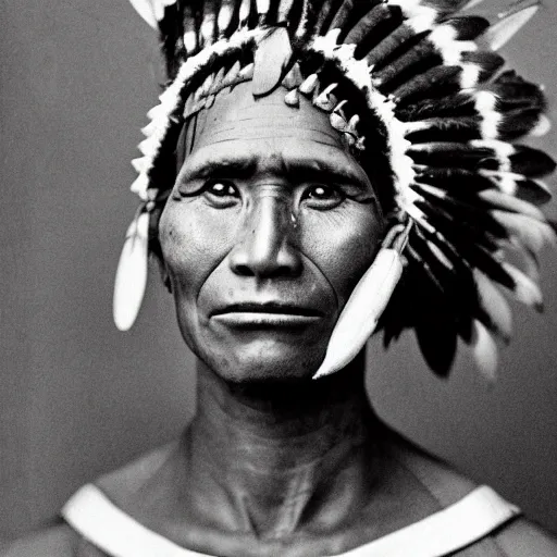 Image similar to black and white studio portrait photo of a indigenous from easter island