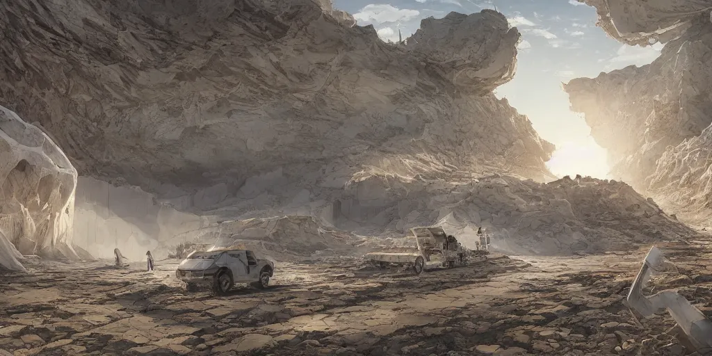 Image similar to perspective view cartoon manga anime render of a bioremediation white architecture in the mining tailing in the desert, smooth, rossdraws, norman rockwell, emiliano ponzi, epic composition, hd, octane, unreal engine, volumetric lighting, light rays, masterpiece, award - winning