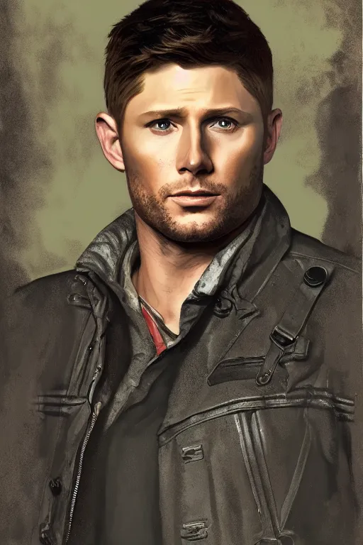 Image similar to a detailed matte portrait of an jensen ackles dressed dean from the gilmore girls, masterpiece, 8 k, art by alphonse mucha and greg rutkowski