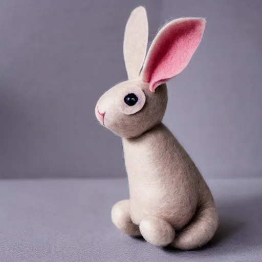 Image similar to a cute elegant felt plush doll of a rabbit wearing overalls