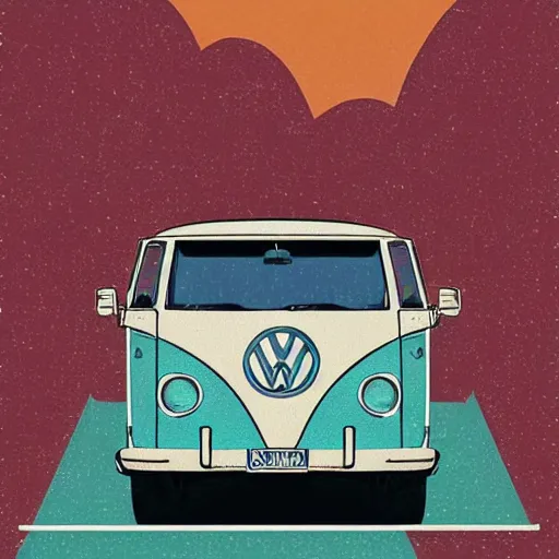 Image similar to illustration of an old van volkswagen, may 6 8, pastel colors, cool, hippie by malika favre