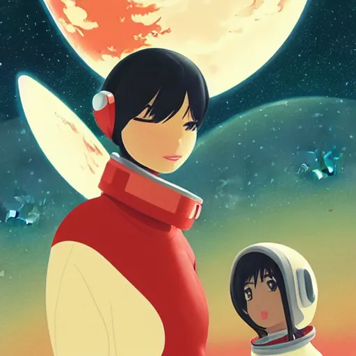 Image similar to model pixar kim kardashian light novel illustration as an astronaut by makoto shinkai by victo ngai by