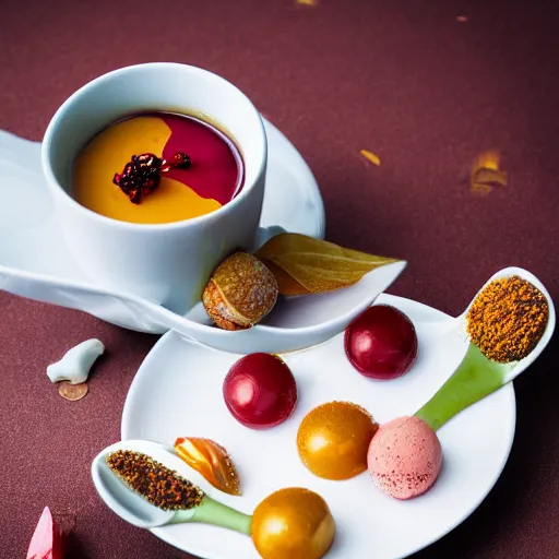 Prompt: extremely delicious looking photo of sweet desert in fancy stylish cup, very expensive top quality product, michelin star, most perfect desert on the world, small manufacture, unique style, 8 k, product photography, professional studio photography