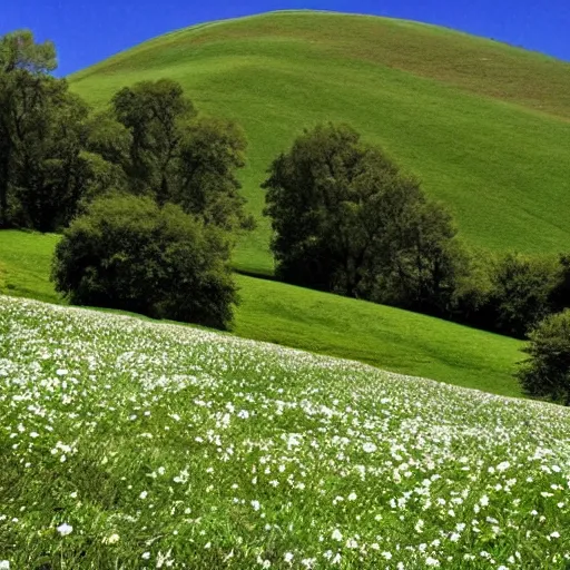 Image similar to slobber over clovers on the side of the hill, surreal