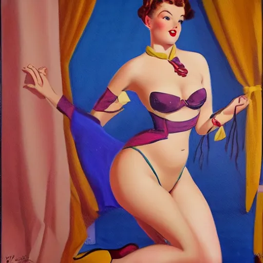 Image similar to a painting in the style of gil elvgren and in the style of pascal blanche.