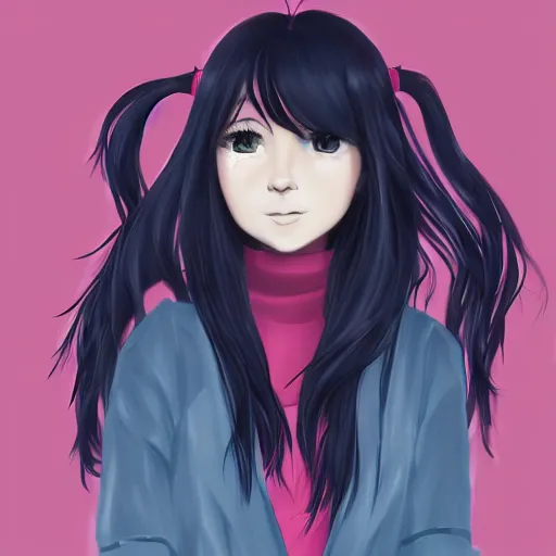 Image similar to a girl with long dark hair is looking at the camera, a picture by josefina tanganelli plana, tumblr contest winner, tachisme, contest winner, anime, anime aesthetic